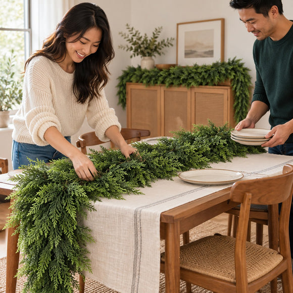 Saltbox Real-Touch Cedar Garland (2-Pack)