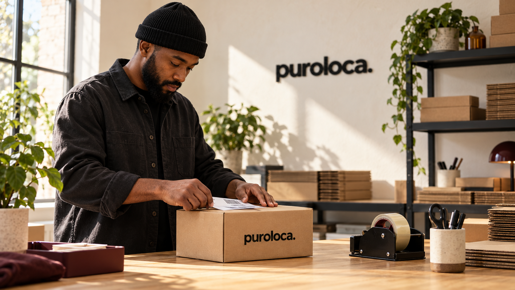 A small Puroloca fulfillment studio packing home goods