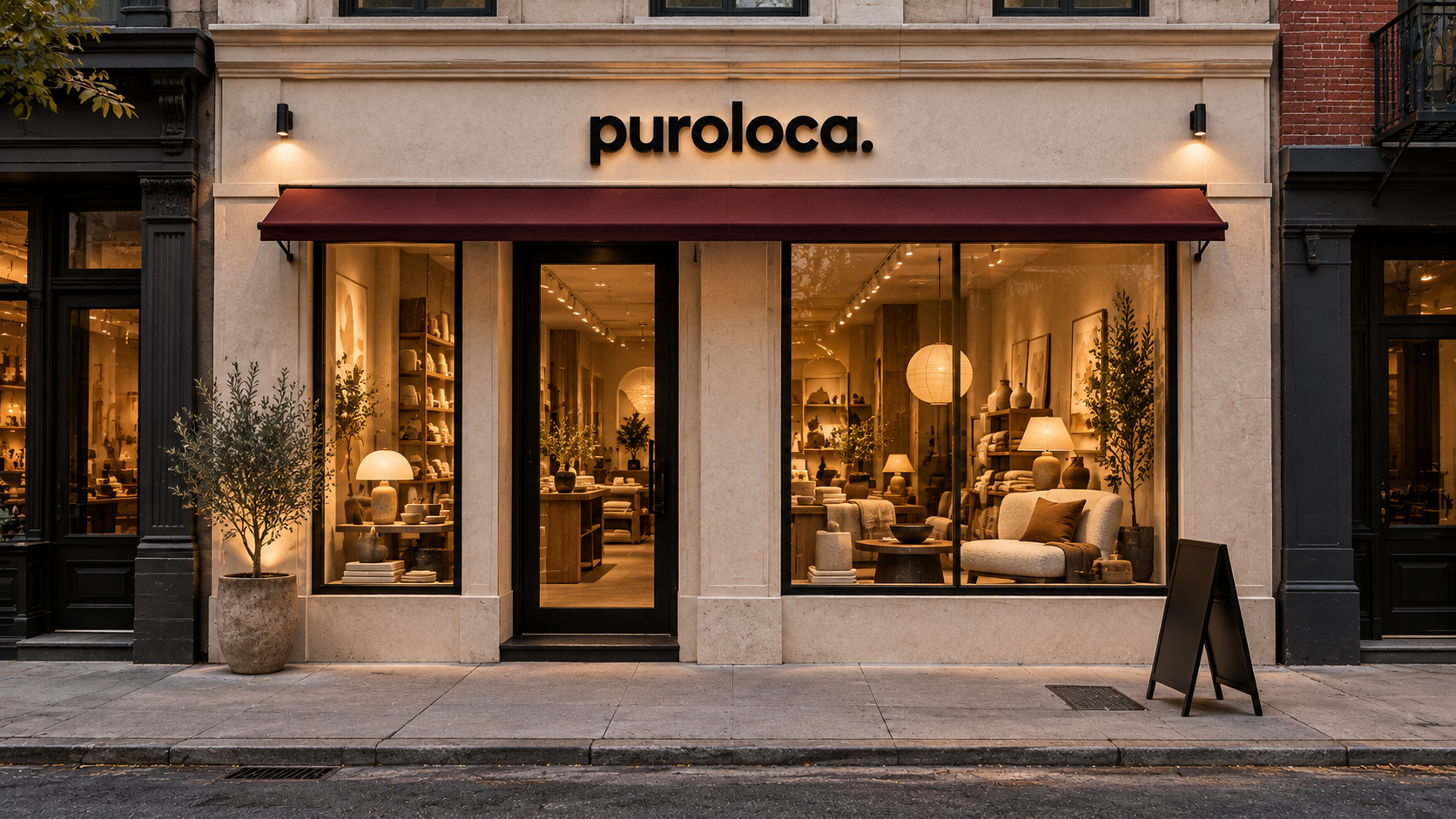 The compact Puroloca home goods storefront